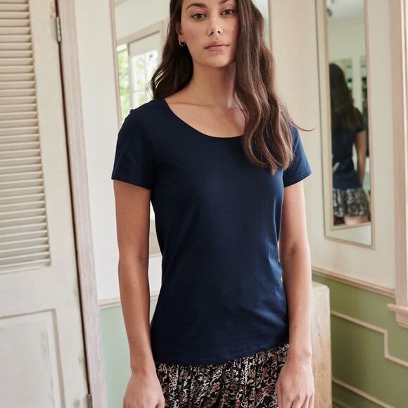 QUINCE‎ Cotton Modal Scoop Neck Tee NAVY Size Small NWT in packaging - Picture 2 of 6